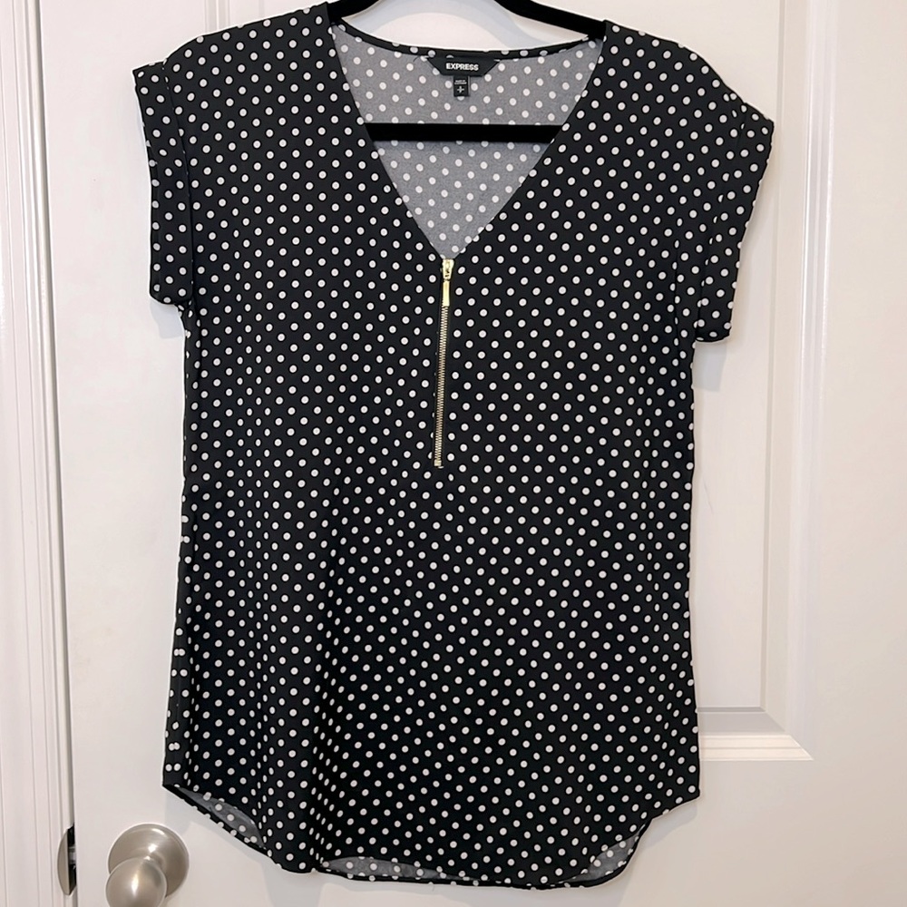 Express Black and white polka dot blouse size small